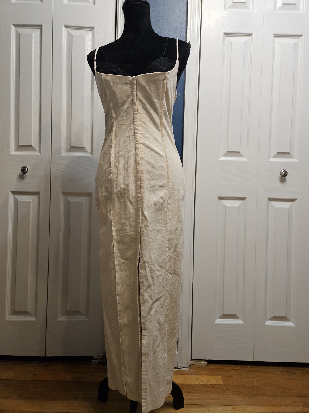 Zara Cream Slip Midi Dress with Front Seam and Slit